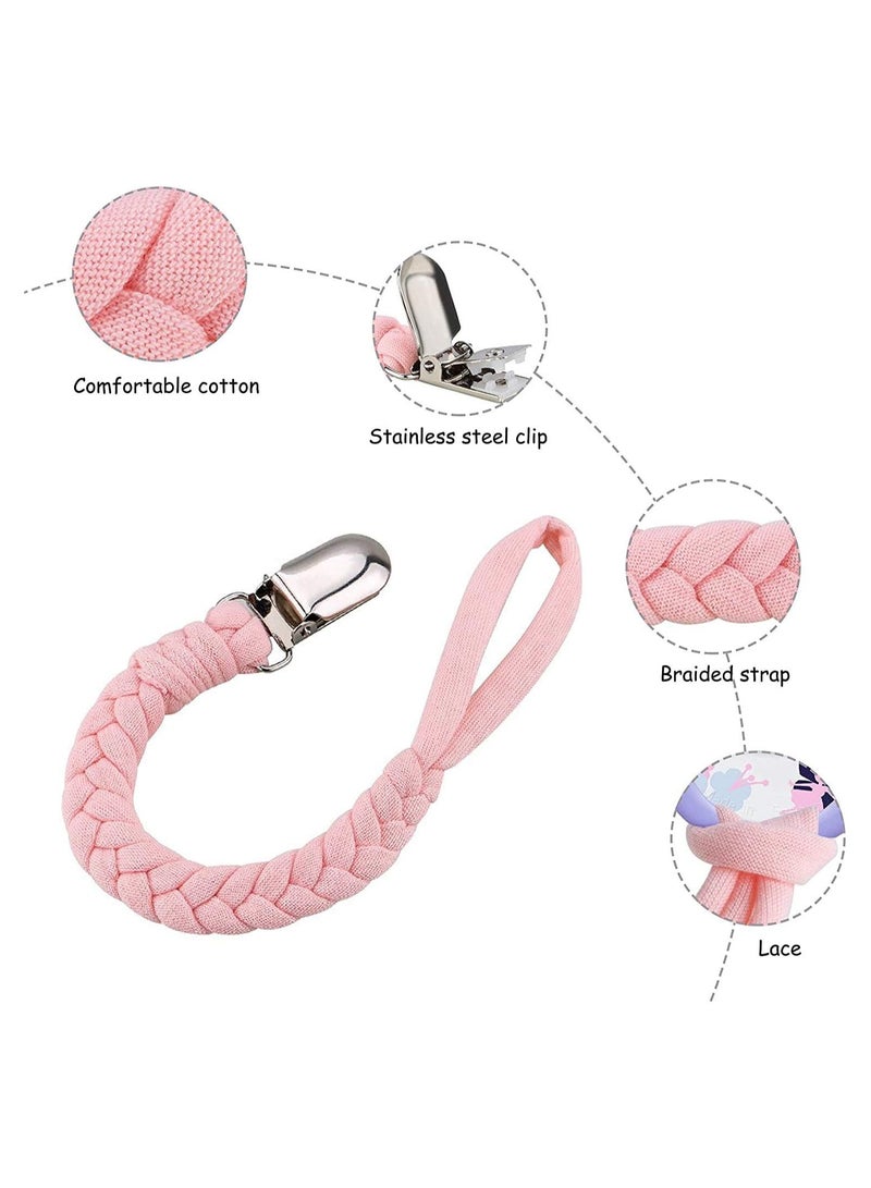 SYOSI 4 Pack Baby Dummy Clip Pacifier Strap Holder Multicoloured Soother Chain with Washable Leash for Unisex Newborn Braided and Cotton Style  - Image 4