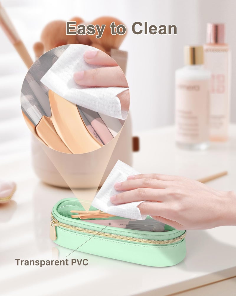 Soimeat Clear Travel Makeup Brush Holder, Leather Makeup Brush Toiletry Bag, Mint Green, Small, Clear Travel Makeup Brush Bag - Image 4