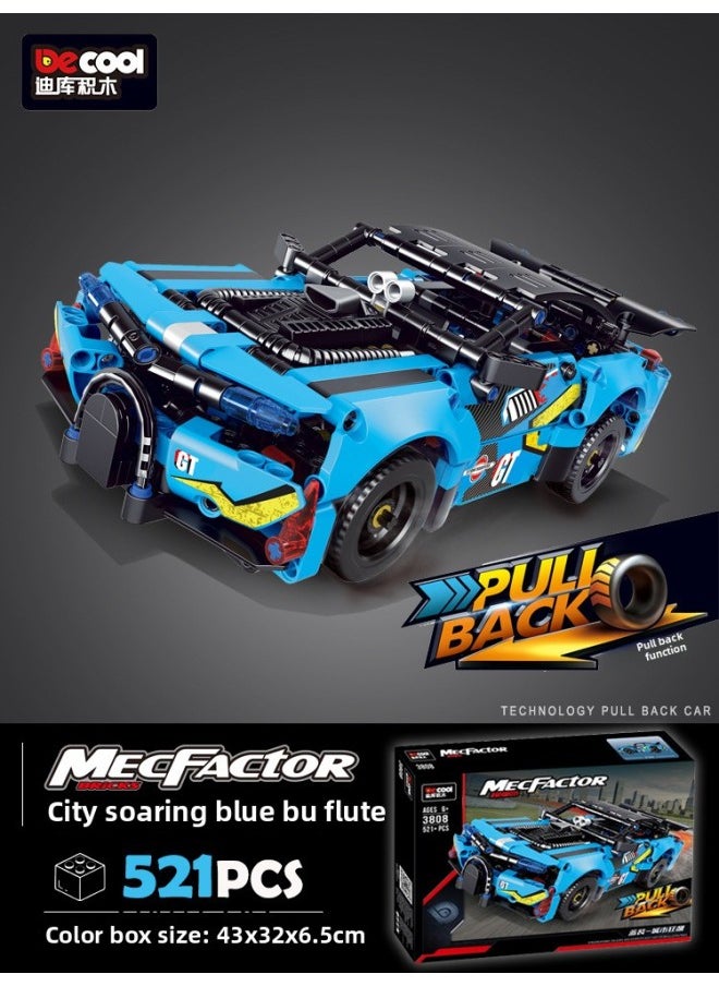 Generic - Diku Building Block Technology Mechanical Width Special GT Pull Back Function Assembled Formula Racing Model Boy Toy Gift-Color:3808/Blue City Raging Bugatti - Image 1