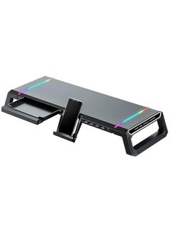 إيروريكس مصابيح ألعاب RGB بحامل لشاشة الكمبيوتر مع 4 محطات إرساء USB 3.0 HUB، ورافعات سطح طاولة قابلة للطي لشاشة الكمبيوتر، ودرج منظم للتخزين وحامل هاتف  - Image 1