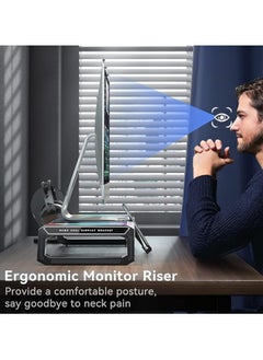 إيروريكس مصابيح ألعاب RGB بحامل لشاشة الكمبيوتر مع 4 محطات إرساء USB 3.0 HUB، ورافعات سطح طاولة قابلة للطي لشاشة الكمبيوتر، ودرج منظم للتخزين وحامل هاتف  - Image 4