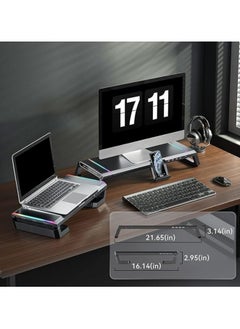 إيروريكس مصابيح ألعاب RGB بحامل لشاشة الكمبيوتر مع 4 محطات إرساء USB 3.0 HUB، ورافعات سطح طاولة قابلة للطي لشاشة الكمبيوتر، ودرج منظم للتخزين وحامل هاتف  - Image 5
