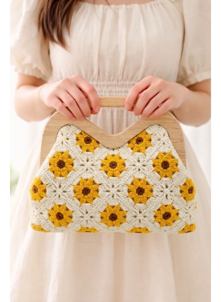 لايف ستيلاش  حقيبة يد خشب ونسيج ZS-14 - اوف وايت - Image 1