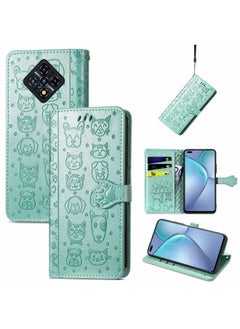 HuHa Case Cover For For Infinix Zero 8 Cat and Dog Embossed Horizontal Flip Phone Leather Case with Holder & Card Slot & Wallet & Lanyard(Green) 