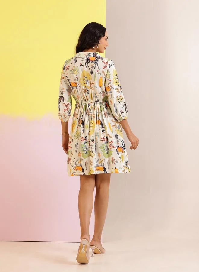 sanskrutihomes Sanskrutihomes Floral Printed V Neck A-Line Mini Dress