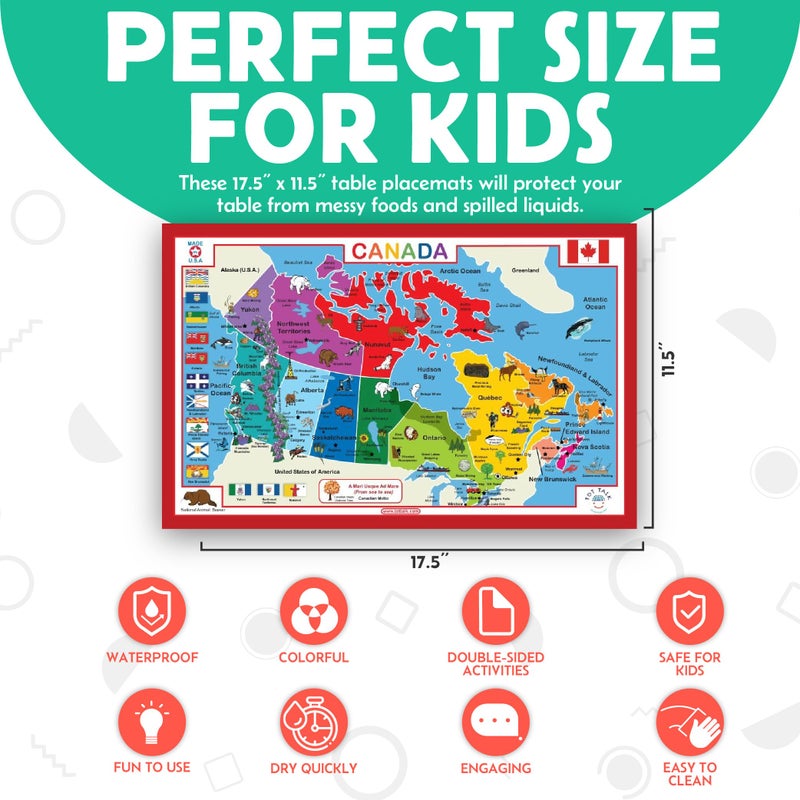 Tot Talk Geography Placemats for Kids - Map Placemats for Kids, Set of 4 Maps: USA, World, Asia, Europe - Reversible with Activities on The Back - Waterproof, Wipeable, Durable, Made in The USA - Image 3