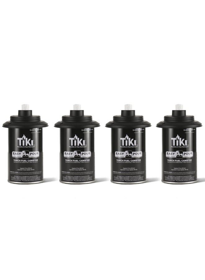 TiKi Torch Replacement Canister Set of 4 – Refillable Metal Torch Fuel Canisters with Easy Pour System, 12 oz – Weather-Resistant Outdoor Lighting Accessories for Patio, Garden & Deck - Image 1