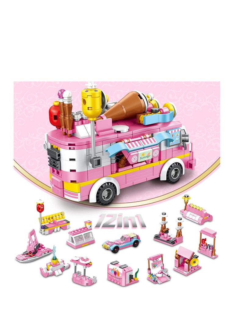 Building Toys for Girls 12in1 Ce Cream Truck Building Blocks Construction Vehicles Kit STEM Learning Building Bricks Set Birthday Gifts for Kids Children Girls Boys Age 612 553 Pieces  - Image 1