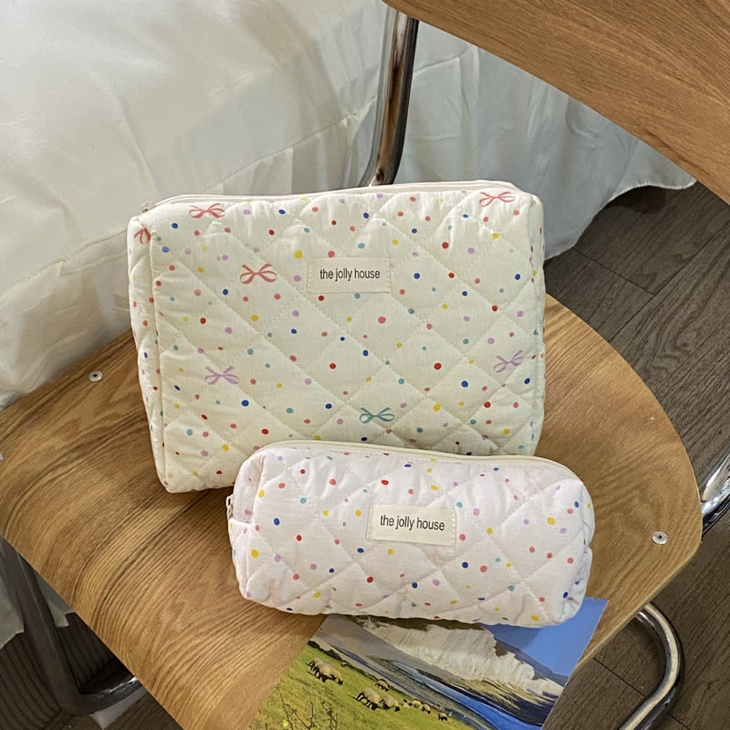 Original ~ Ins High-Looking Dot Bow Cosmetic Bag Large Capacity Satchel Satchel Out-And-Out Storage Toiletry Bag For Women - Image 5