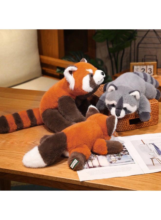 Simulation Little Rac Doll Plush Toy Lie-prone Little Panda Little Fox Rag Doll Zoo Gift Doll-Specifications:30cm 0.3kg-Color:Brown Red Panda - Image 1