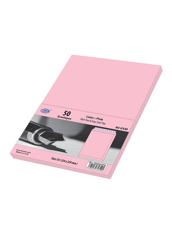 FIS Color Envelopes, Peel & Seal, C4 (324 x 229 mm), Pink, 80 GSM, 50 Count - Image 1