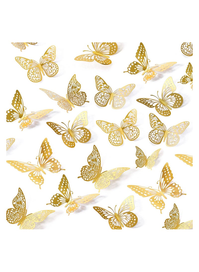 3D Butterfly Wall Decor 48 Pcs 4 Styles 3 Sizes Removable Metallic Wall Sticker Room Mural Decals for Kids Bedroom Nursery Classroom Party Decoration Wedding Decor DIY Gift Gold - Image 1