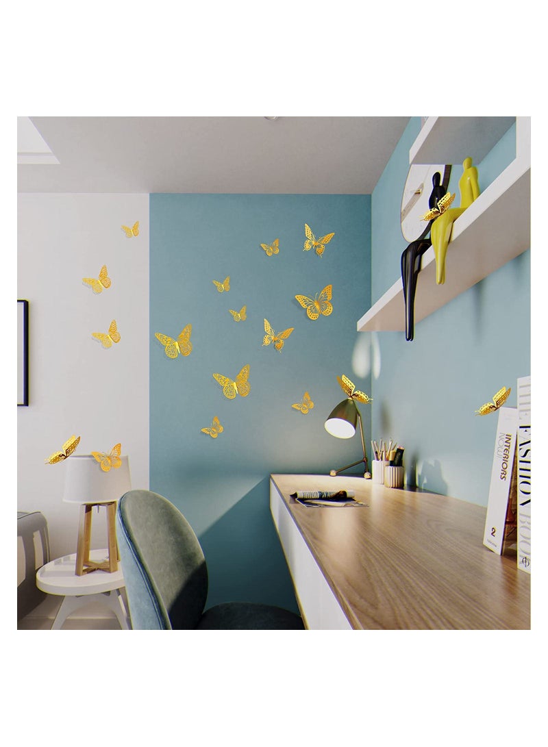 3D Butterfly Wall Decor 48 Pcs 4 Styles 3 Sizes Removable Metallic Wall Sticker Room Mural Decals for Kids Bedroom Nursery Classroom Party Decoration Wedding Decor DIY Gift Gold - Image 4
