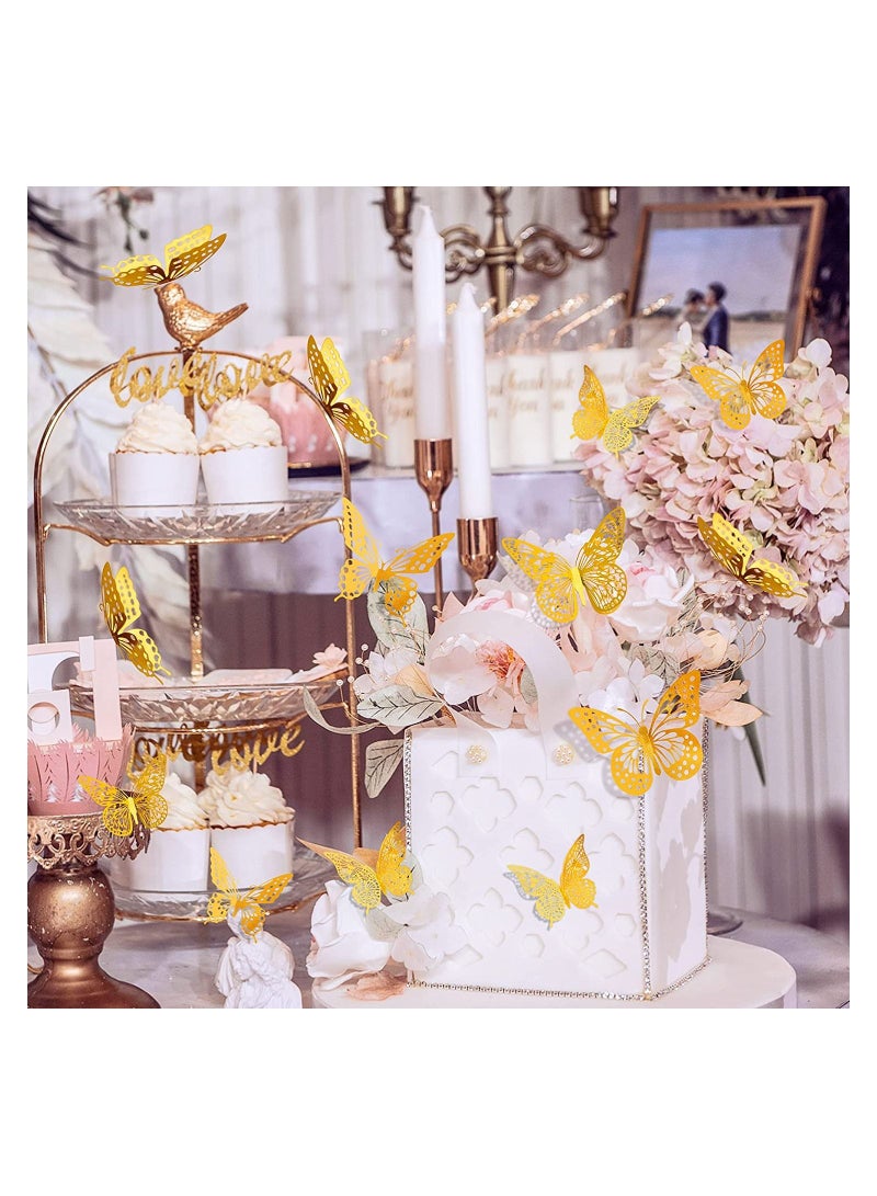 3D Butterfly Wall Decor 48 Pcs 4 Styles 3 Sizes Removable Metallic Wall Sticker Room Mural Decals for Kids Bedroom Nursery Classroom Party Decoration Wedding Decor DIY Gift Gold - Image 2