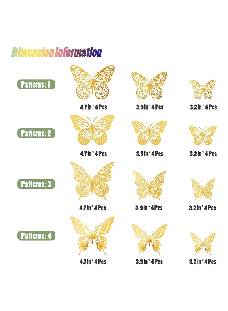 3D Butterfly Wall Decor 48 Pcs 4 Styles 3 Sizes Removable Metallic Wall Sticker Room Mural Decals for Kids Bedroom Nursery Classroom Party Decoration Wedding Decor DIY Gift Gold - Image 5