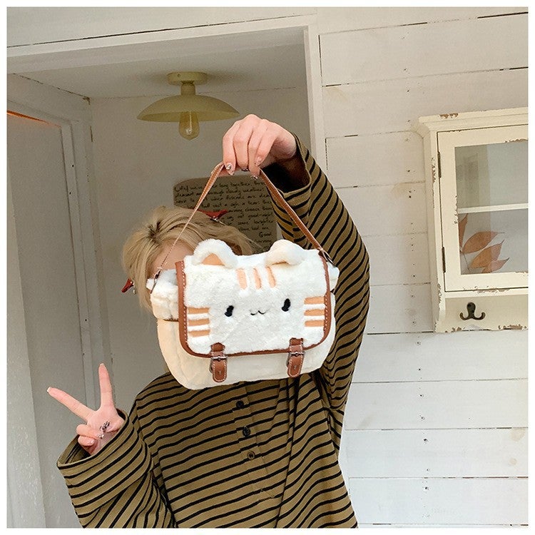 Cute Cat Plush Women'S Bag Niche Design Personalized Cartoon Small Square Bag Sweet Fresh Fashion Shoulder Crossbody Bag