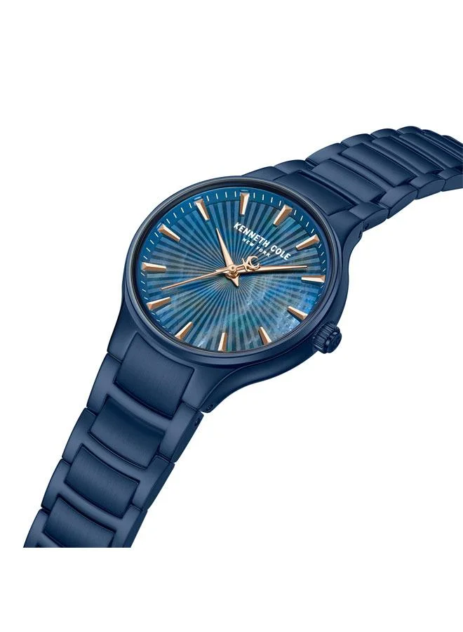 كينيث كول نيو يورك ساعة مونرو نسائية بسوار ستانلس ستيل وميناء من عرق اللؤلؤ أزرق -  مم