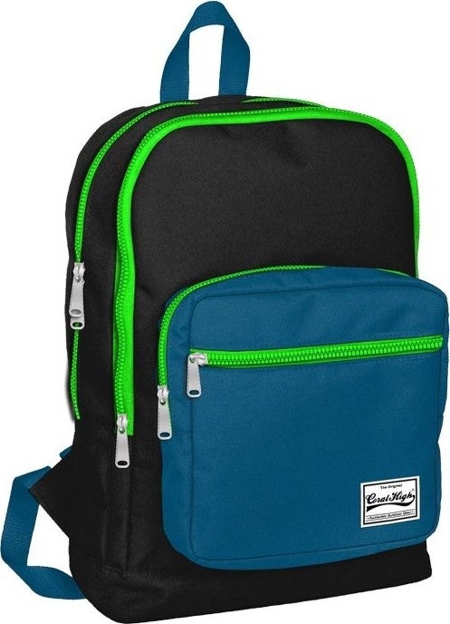 Yaygan Coral High Three Compartment Backpack - Black/Petrol Blue - 14160 