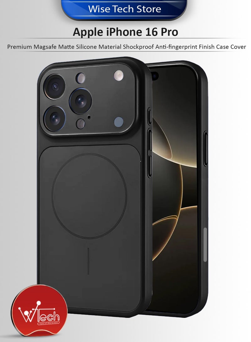 Wtech Apple iPhone 16 Pro 2024 Premium Magsafe Matte Silicone Material Shockproof with Anti-fingerprint Finish Case Cover (MCRPSN) - Black - Image 1