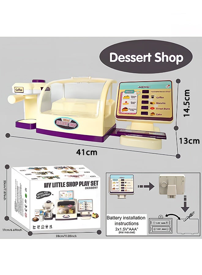 Quivlox Cash Register Playset,Kids Pretend Dessert Cash Register Toy Set with Coffee Machine & Sound Effects, Interactive Play Food with Lights, Role Play Learning for Social Skills Development for Toddlers 3-6 Years - Image 2