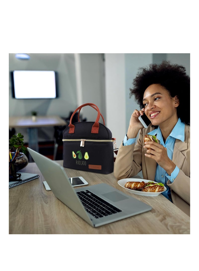 SOLARAE Insulated Lunch Bag for Adults & Kids, 9L Dual Compartment Lunch Box, Waterproof Stylish Tote Bag, with Adjustable Shoulder Strap, for Work, School, Picnics (Avocado) - Image 4