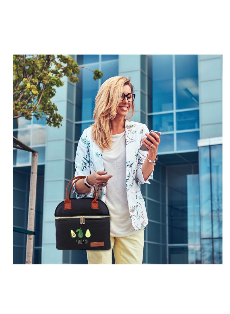 SOLARAE Insulated Lunch Bag for Adults & Kids, 9L Dual Compartment Lunch Box, Waterproof Stylish Tote Bag, with Adjustable Shoulder Strap, for Work, School, Picnics (Avocado) - Image 5