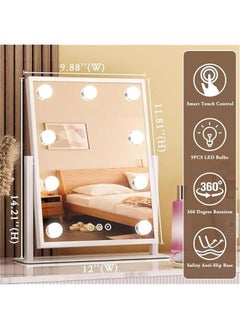 MIXDE Vanity Mirror with Lights, Lighted Makeup Mirror Hollywood Makeup Mirror with 9 Dimmable Bulbs and 3 Color Lighting Modes, Smart Touch Control, 360°Rotation  - Image 5