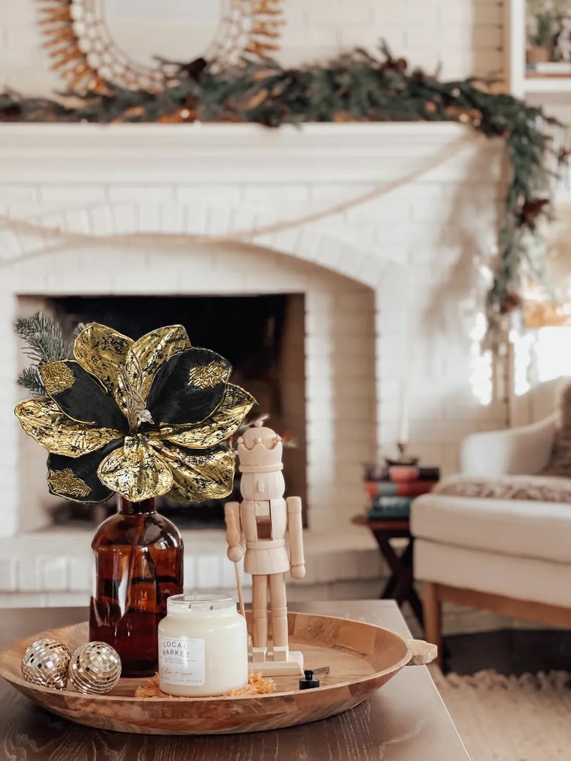 Briful 3PCS Magnolia Artificial Flowers 21.2" Black Gold Fake Magnolia Flower Stems with Specially Designed Mottled Petals Christmas Tree Flowers for Holiday Wreath Garland Xmas Decor - Image 4