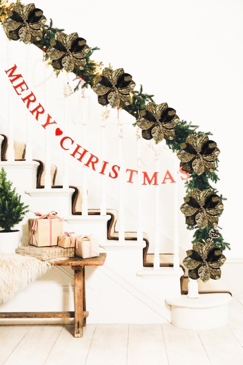 Briful 3PCS Magnolia Artificial Flowers 21.2" Black Gold Fake Magnolia Flower Stems with Specially Designed Mottled Petals Christmas Tree Flowers for Holiday Wreath Garland Xmas Decor - Image 3