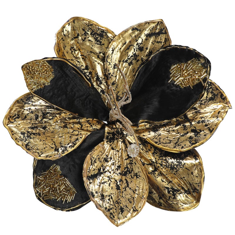 Briful 3PCS Magnolia Artificial Flowers 21.2" Black Gold Fake Magnolia Flower Stems with Specially Designed Mottled Petals Christmas Tree Flowers for Holiday Wreath Garland Xmas Decor - Image 1