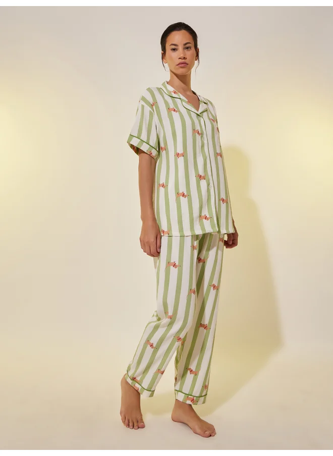 تايك تو Take Two Peppy Print Short Sleeve Shirt and Pyjama Set