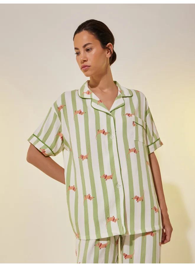 تايك تو Take Two Peppy Print Short Sleeve Shirt and Pyjama Set