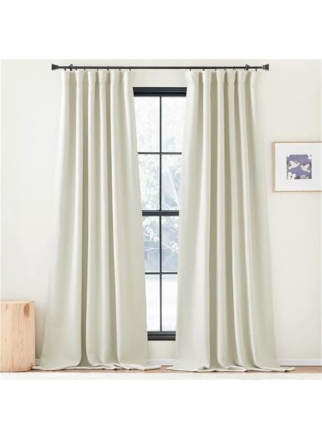 Arabest Room Darkening Faux Linen Curtains for Bedroom, Rod Pocket/Back Tab/Hook Belt Linen Burlap Light Blocking Noise Dampening Curtains for Living Room, Natural, W50 x L108, 2 Panels  - Image 1