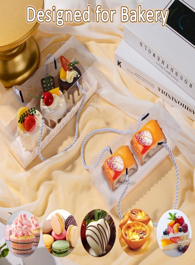 ISKYBOB 12Pcs Clear Cake Roll Boxes with Handle, 7.3x2.5 in Swiss Roll Packing Fathers Day Loaf Pumpkin Roll Keeper Boxes CupCake Takeout Containers for Birthday, Wedding Party Favor - Image 4