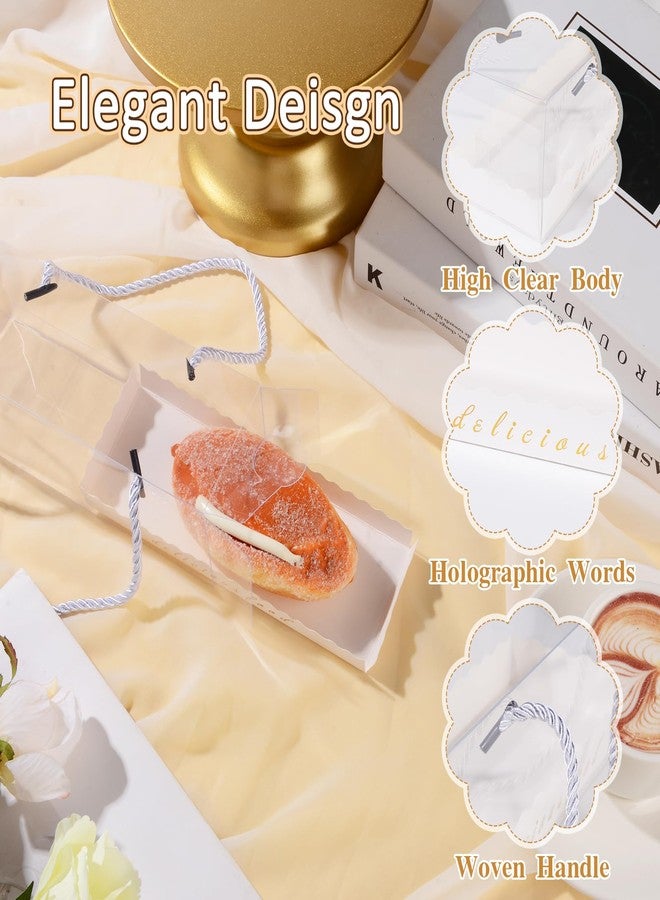 ISKYBOB 12Pcs Clear Cake Roll Boxes with Handle, 7.3x2.5 in Swiss Roll Packing Fathers Day Loaf Pumpkin Roll Keeper Boxes CupCake Takeout Containers for Birthday, Wedding Party Favor - Image 3