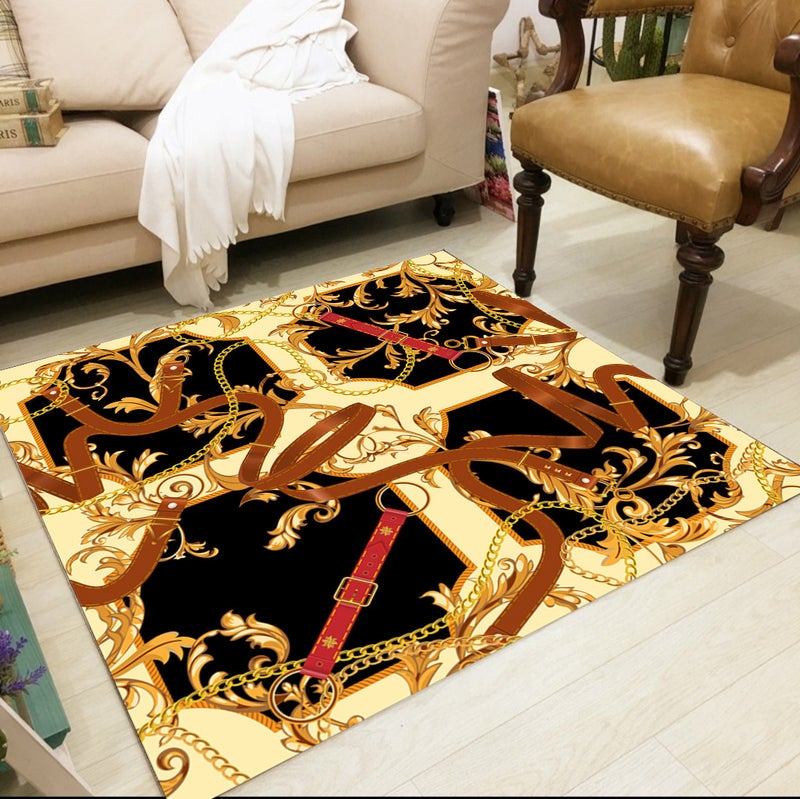 European Style Square Living Room Rug - Full-coverage Sofa Blanket, Washable and Customizable