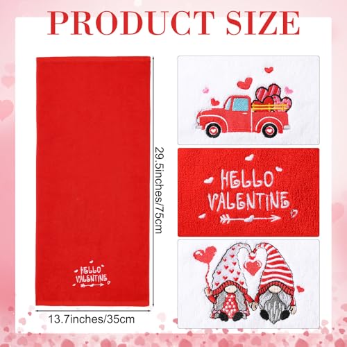 WovWeave 3 Pack Valentine's Day Bath Hand Towels Embroidered 100% Cotton 13.7 x 29.5 in Red Heart Love Bathroom Kitchen Decorations - Image 3