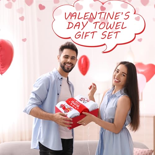 WovWeave 3 Pack Valentine's Day Bath Hand Towels Embroidered 100% Cotton 13.7 x 29.5 in Red Heart Love Bathroom Kitchen Decorations - Image 5