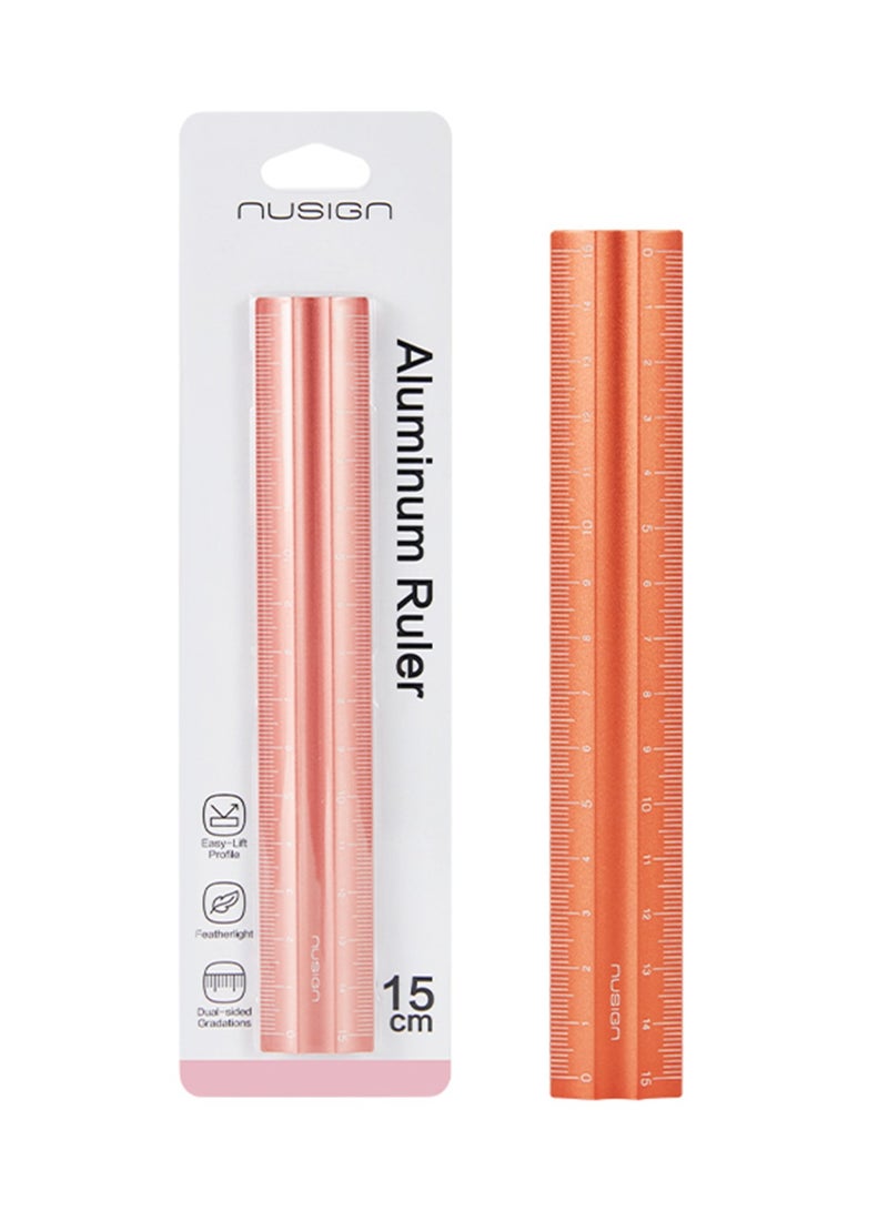 NUSIGN 1-Piece Aluminium Ruler With Dual Markings 15cm Orange - Image 1