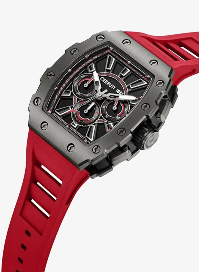 CERRUTI 1881 Gubbio Black Dial Silicone Strap Chronograph Watch for Men, 43.5mm