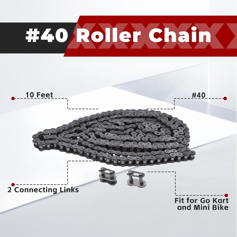 findmall 40 Roller Chain 10 Feet with 2 Connecting Links Fit for Go Kart and Mini Bike - Image 4
