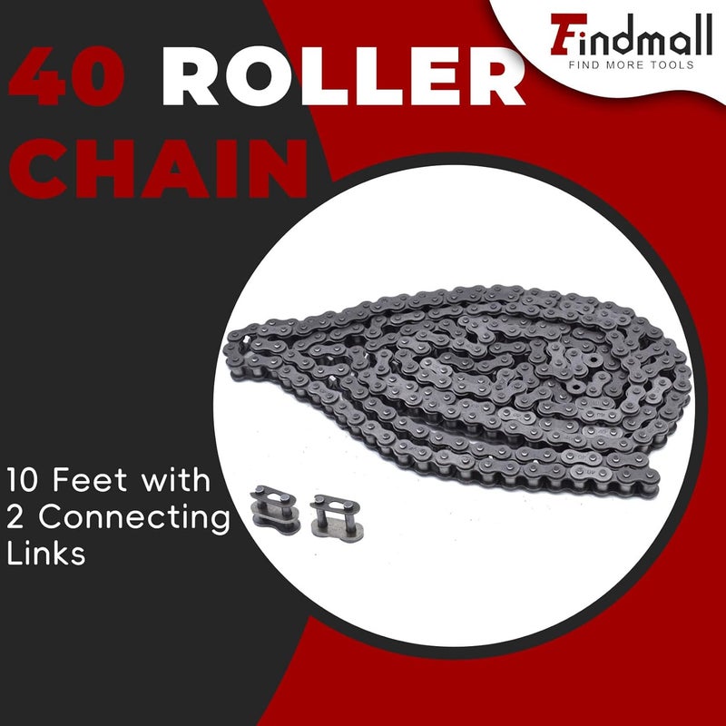 findmall 40 Roller Chain 10 Feet with 2 Connecting Links Fit for Go Kart and Mini Bike - Image 2