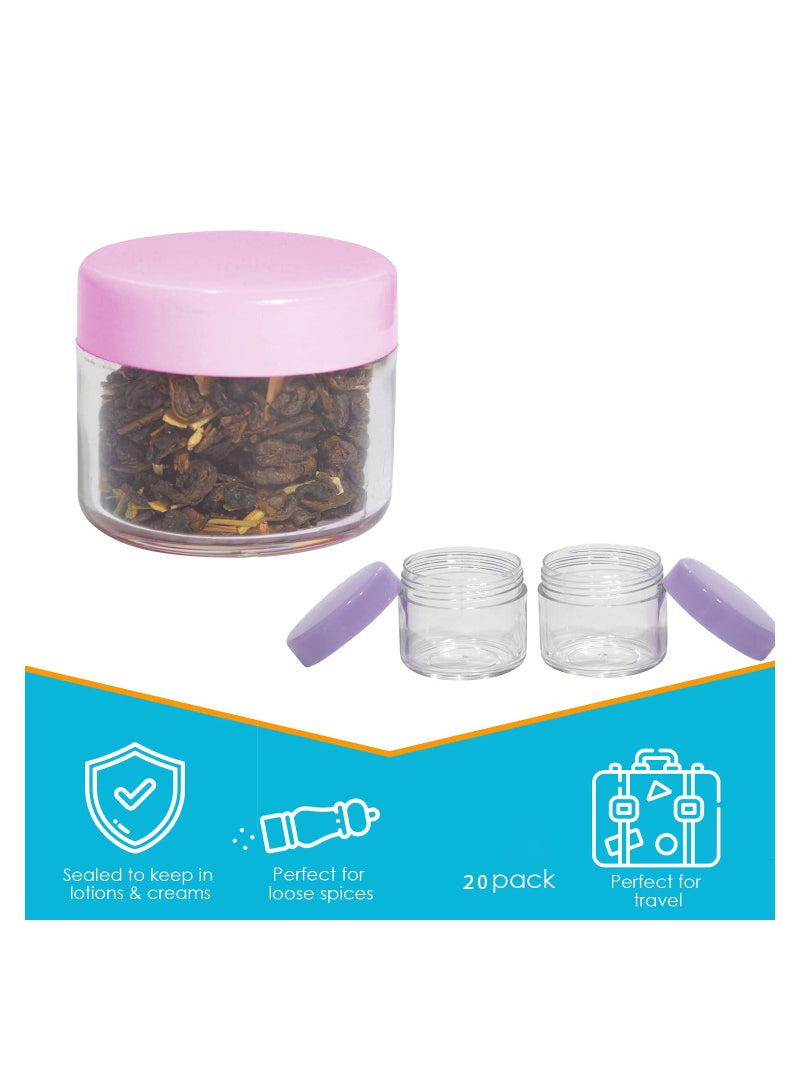 SOLARAE 20 Gram Jar, 20 ML Jar, 20 pcs, Multicolor, BPA Free, Cosmetic Sample Empty Container, Plastic, Round Pot Screw Cap Lid, Small Tiny 20g Bottle for Makeup, Eye Shadow, Nails, Powder, Gems, Jewelry - Image 3