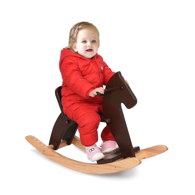 KRAND Rocking Horse Baby Ride On Toy for Kids Wooden Classic Design with Pedal and Safe Backrest Ideal Gift for Toddlers (Classic, Espresso) - Image 2