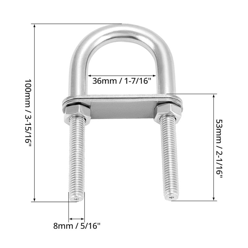 U Bolt, Stainless Steel Screws U Clamp Bolt Round U Bolt with Nuts and Plates U Pipe Clamps for Boat Trailer Tube for Fastening4 Pack - Image 2