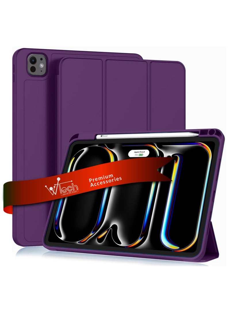 دبليو تيك غطاء حماية لجهاز آبل آيباد برو 13 5G 2025 (الجيل السابع) بحجم 13 بوصة، فليب ذكي مع خاصية التشغيل/الإيقاف التلقائي، ملمس جلدي مع حامل للقلم - لون بنفسجي عنب - Image 1