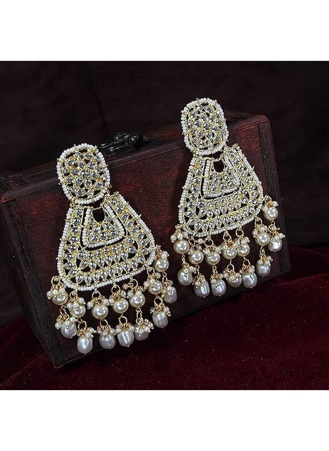 I Jewels I Jewels Gold Plated Traditional Handcrafted Earrings Encased with Faux Kundan & Pearl for Women/Girls (E2798W)  - Image 3