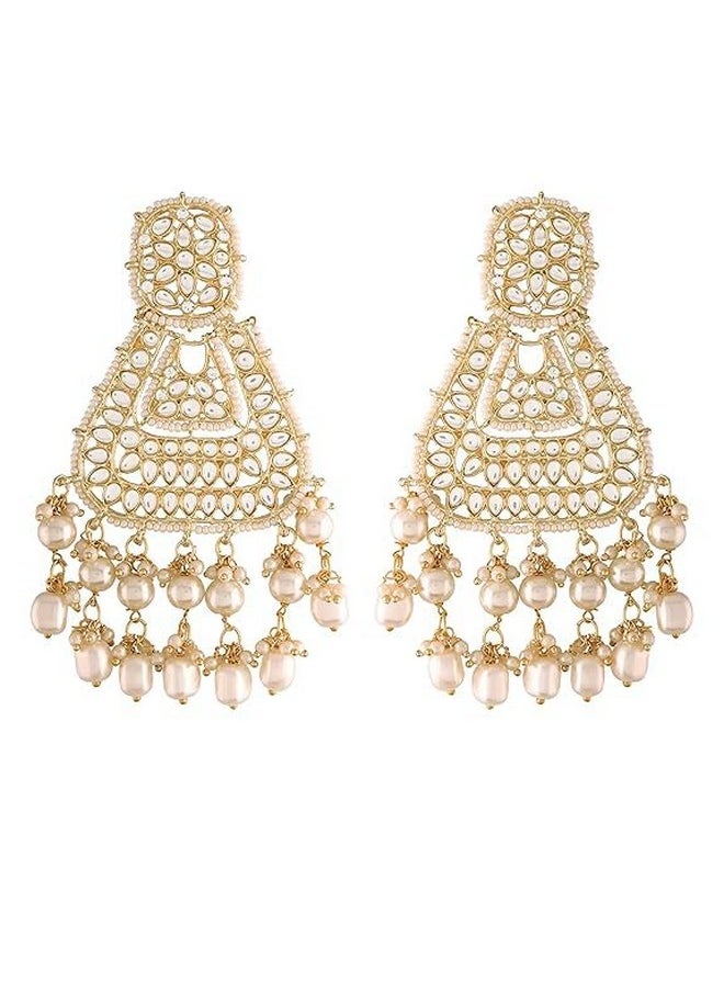 I Jewels I Jewels Gold Plated Traditional Handcrafted Earrings Encased with Faux Kundan & Pearl for Women/Girls (E2798W)  - Image 1