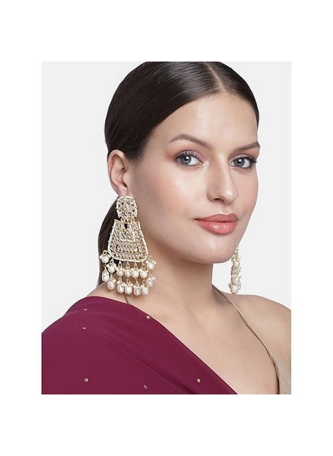 I Jewels I Jewels Gold Plated Traditional Handcrafted Earrings Encased with Faux Kundan & Pearl for Women/Girls (E2798W)  - Image 2