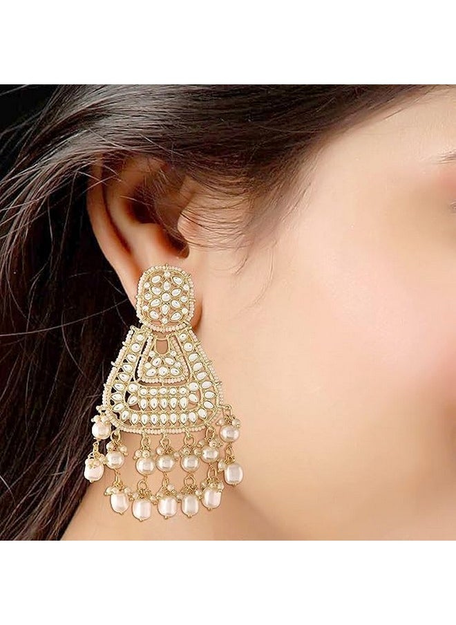 I Jewels I Jewels Gold Plated Traditional Handcrafted Earrings Encased with Faux Kundan & Pearl for Women/Girls (E2798W)  - Image 4
